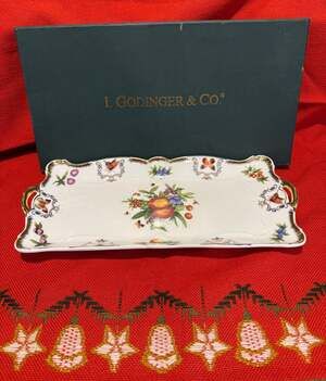 Serving Dish 15” x 7” Godinger Yorkshire Porcelain Fruit Butterfly Tray w/ Box